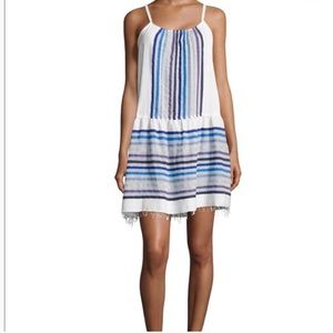 Lemlem Mini Dress in White Blue Stripe